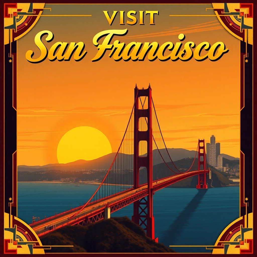 Golden Gate Bridge Art Deco Travel Poster