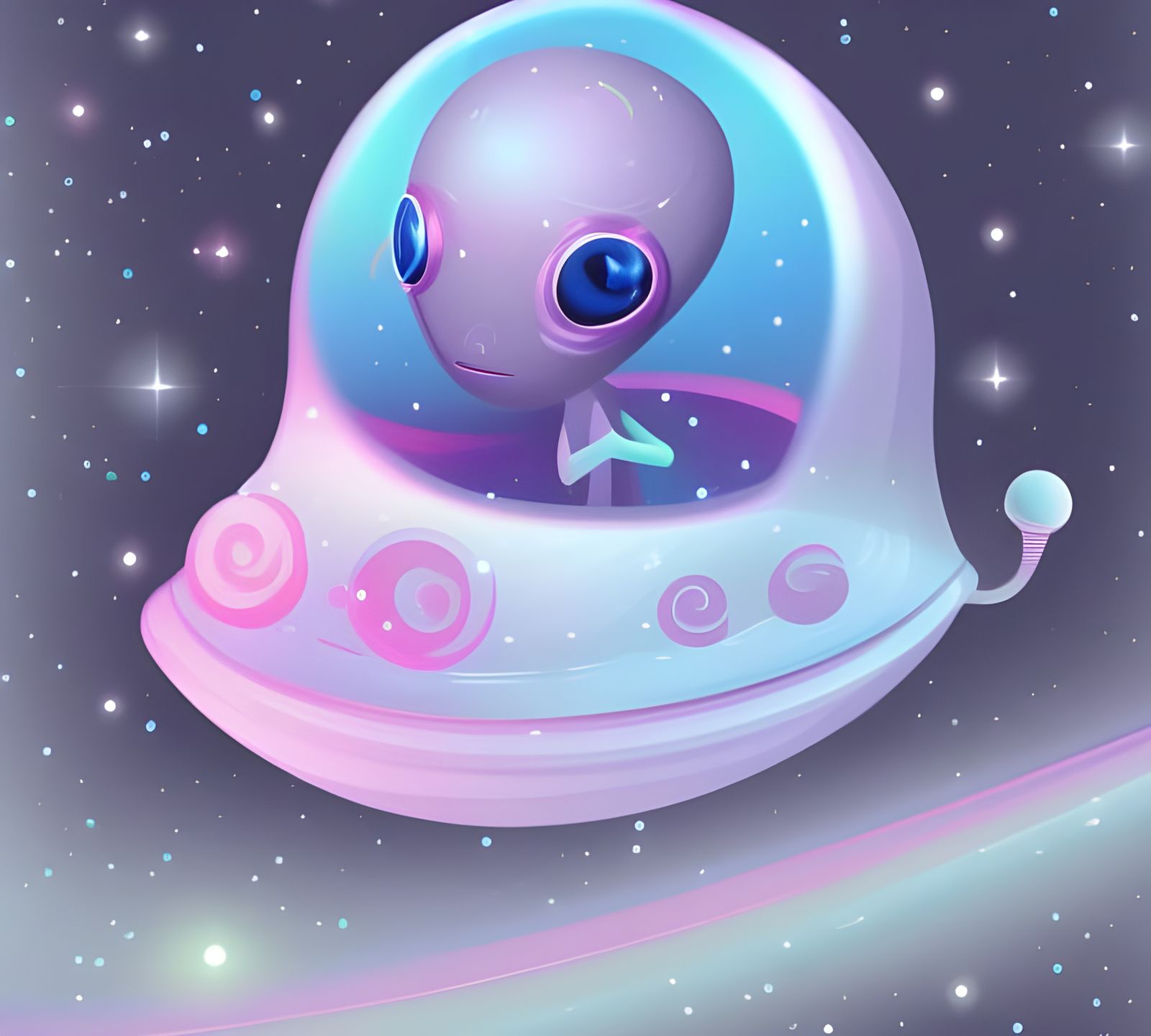 Adorable Alien Travels Through Sparkling Nebula