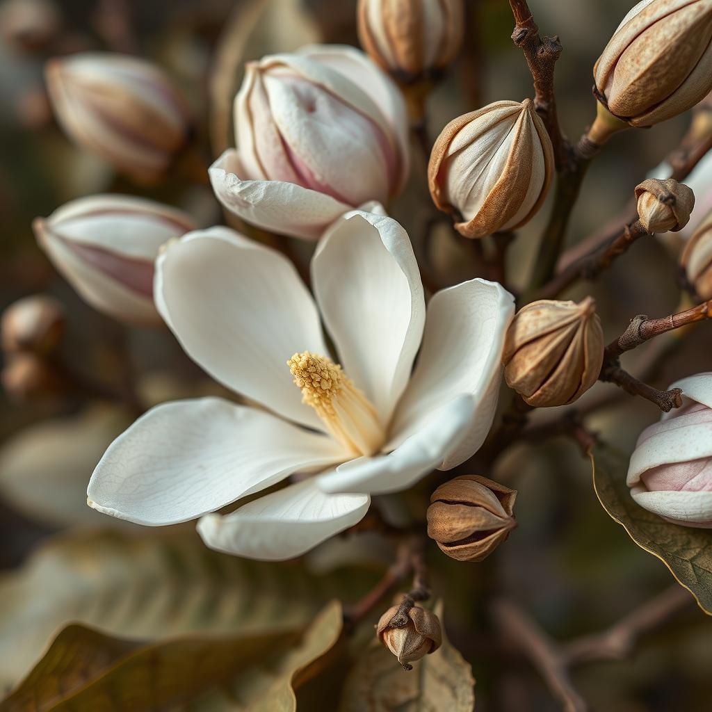 Botanical Artwork of Dried Magnolia and Ferns