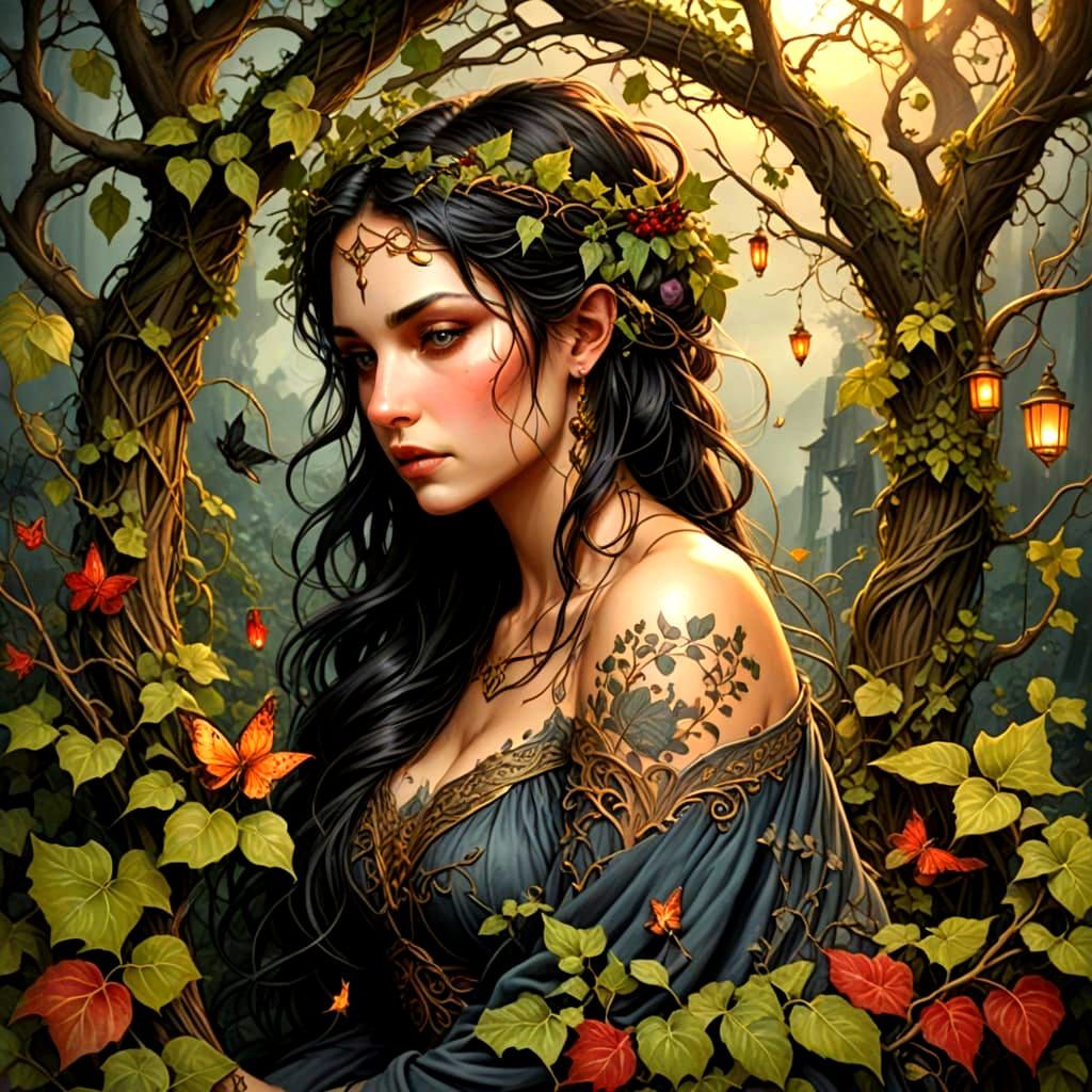 Enchanted Forest Goddess in a Stormy Night
