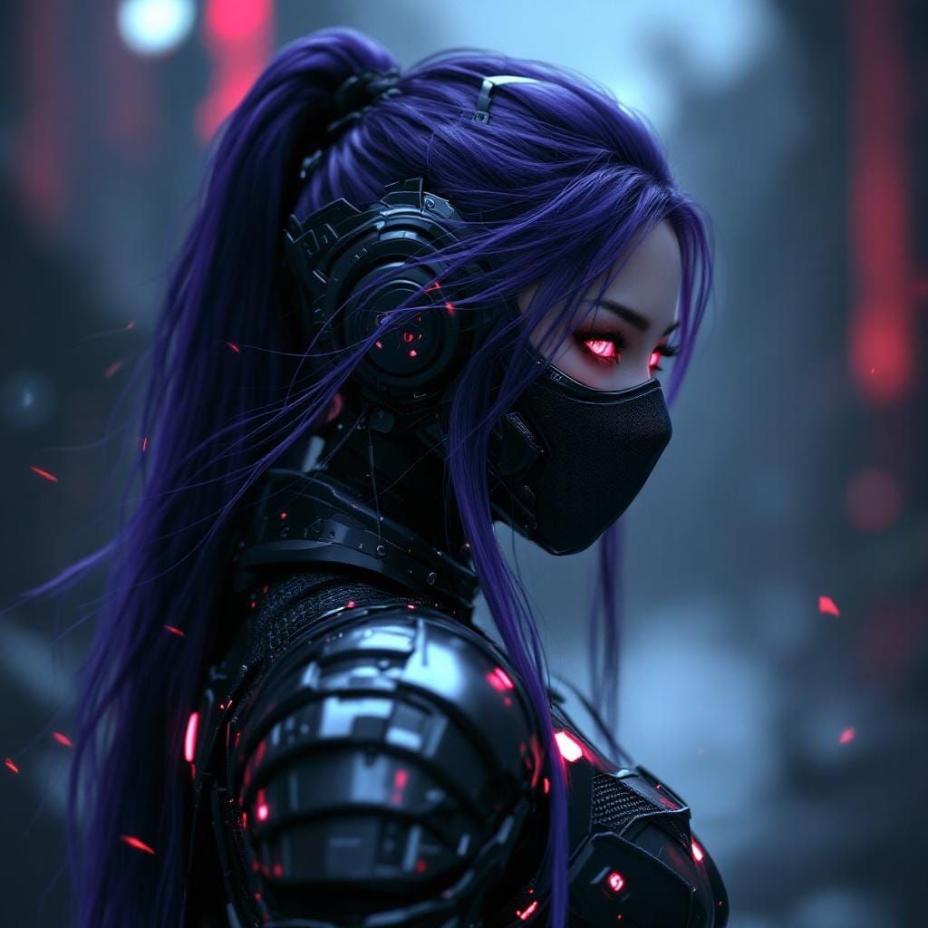 Cyber Ninja in Armored Suit, Cinematic Film Still