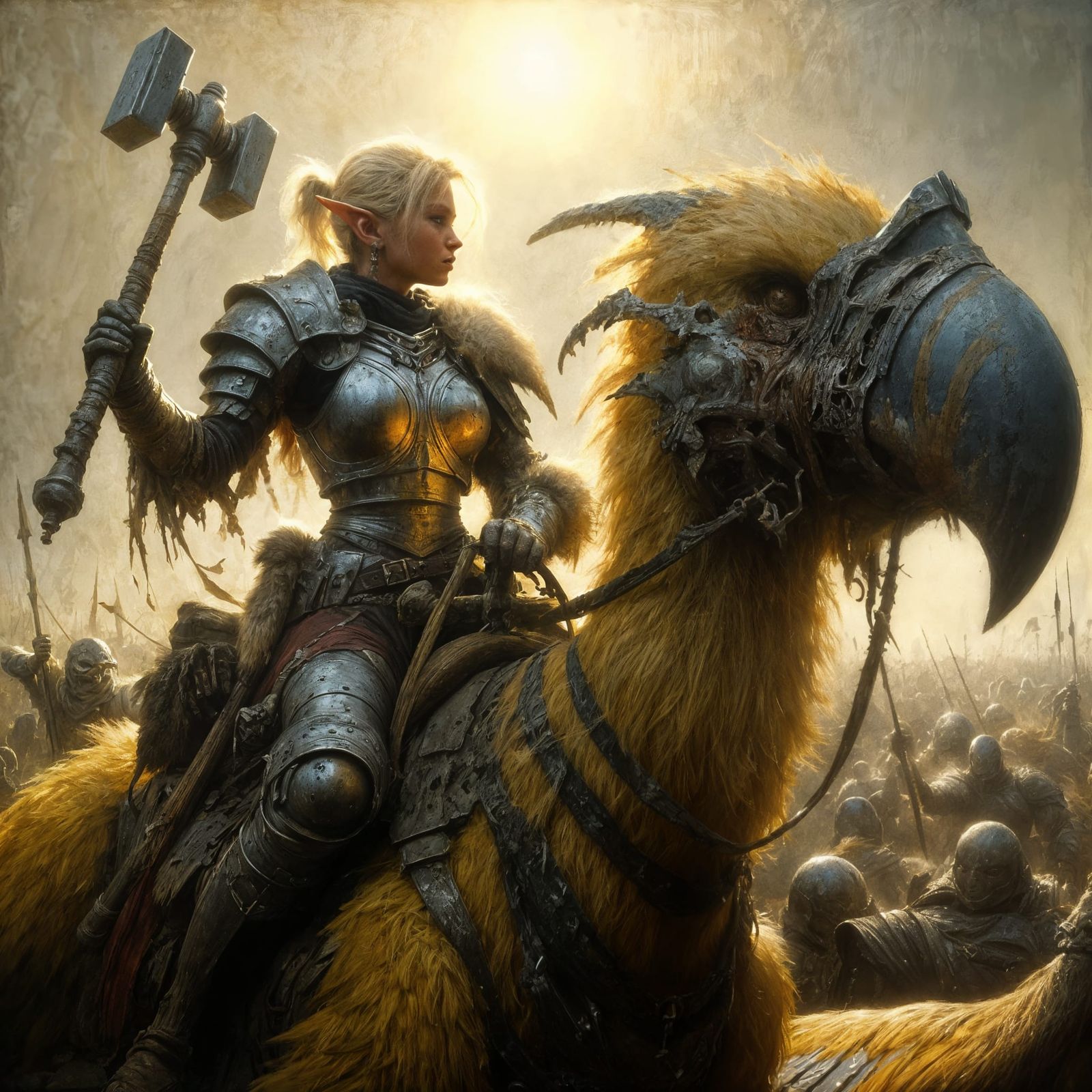 Ethereal Elf Warrior on Terror Bird Charges into Battle