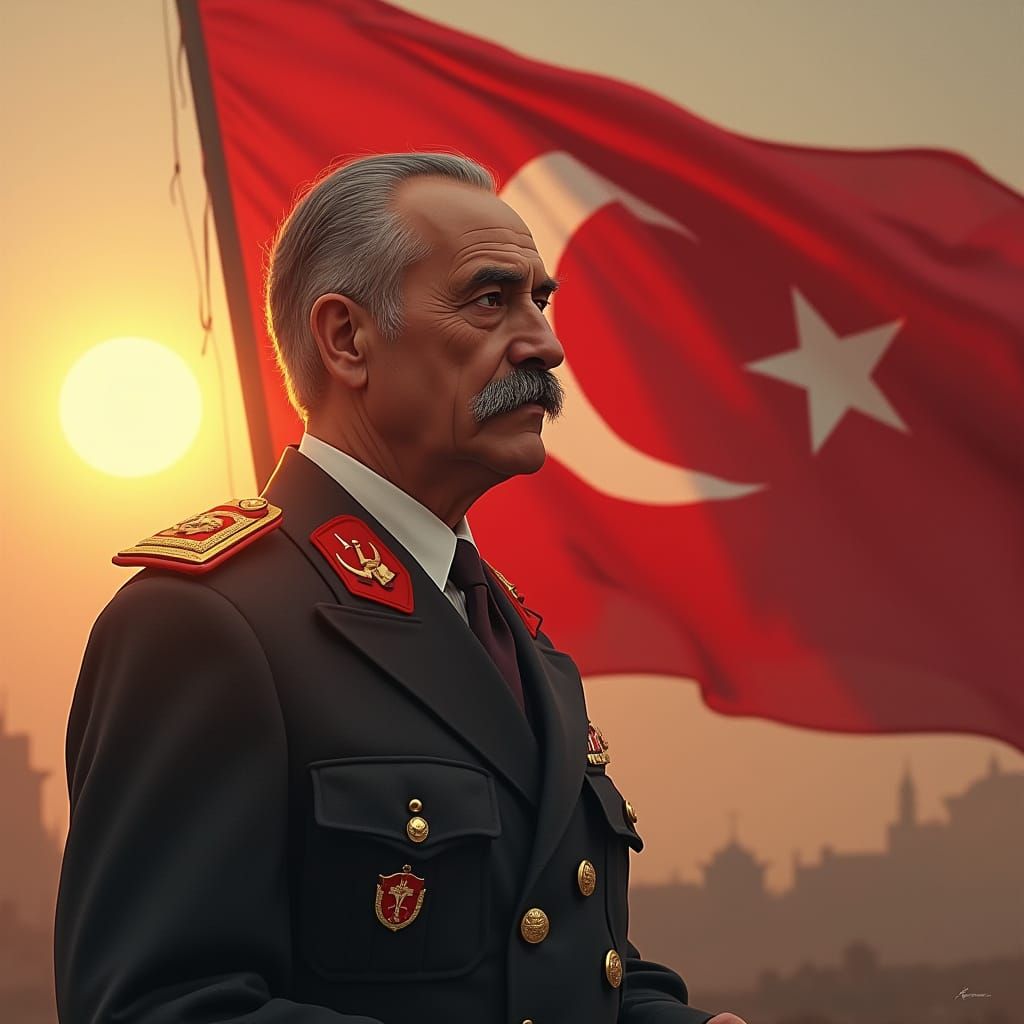 Atatürk Portrait with Turkish Flag in Digital Art