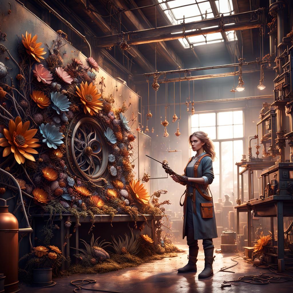 Welding Classroom with Metal Flower Art