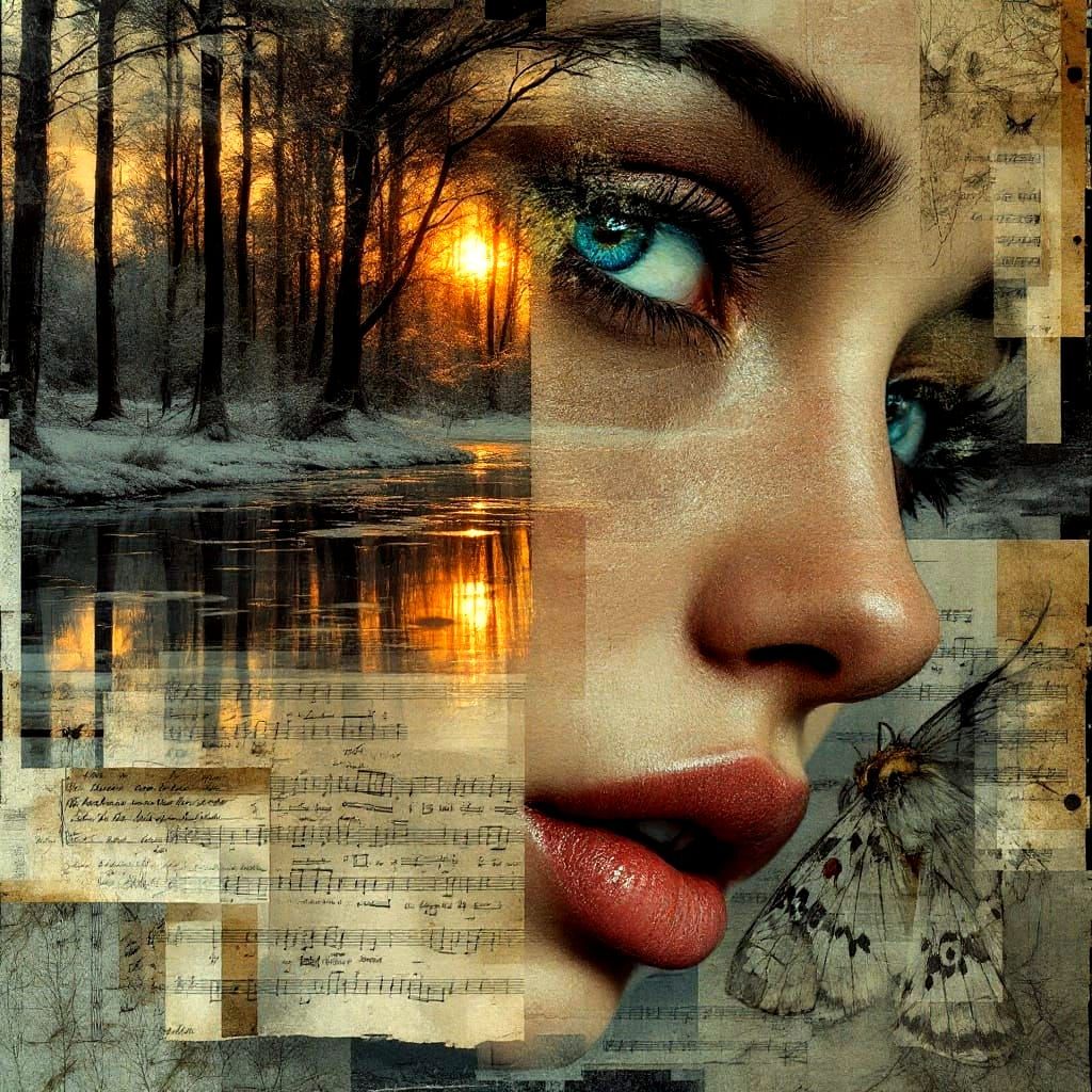 Winter Woodland Lake Meets Elegance in Chiaroscuro Collage