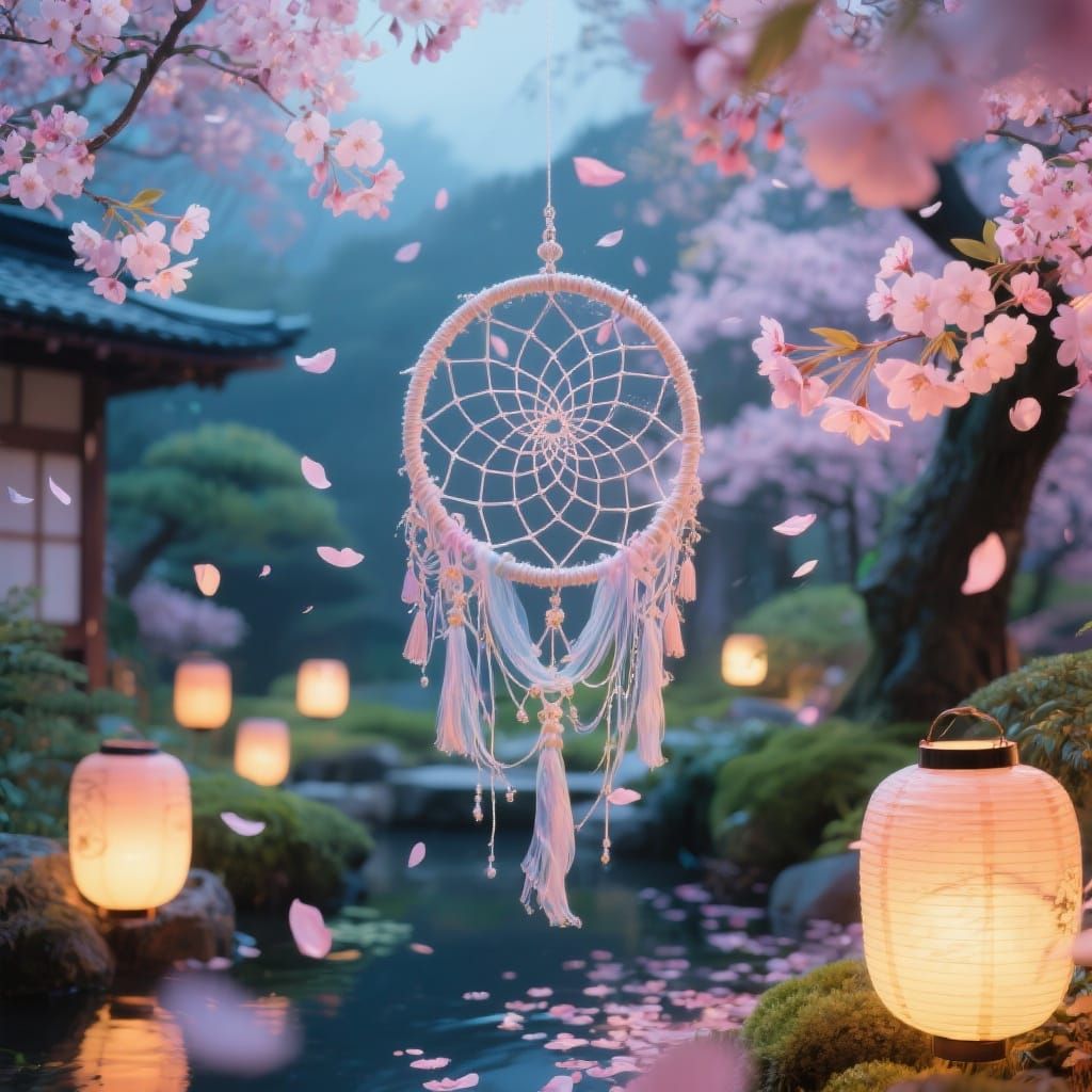 Dreamcatcher in Japanese Garden with Cherry Blossoms