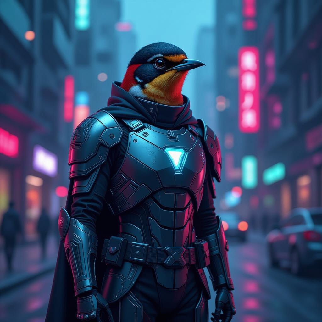 Cyberpunk Robin in Metallic Armor