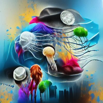 Bioluminescent Jellyfish in Deep Blue Sea