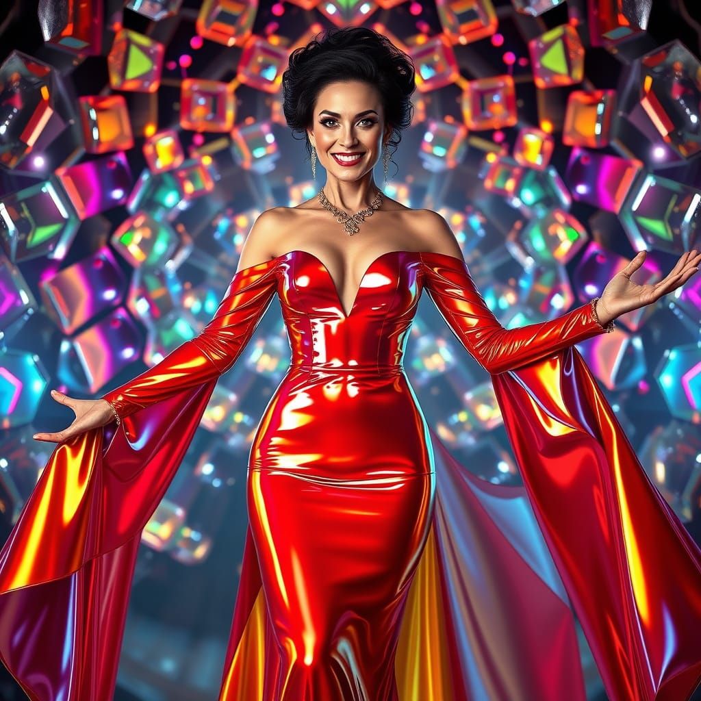 Glamorous Evening Goddess in Hyperrealistic Latex Gown