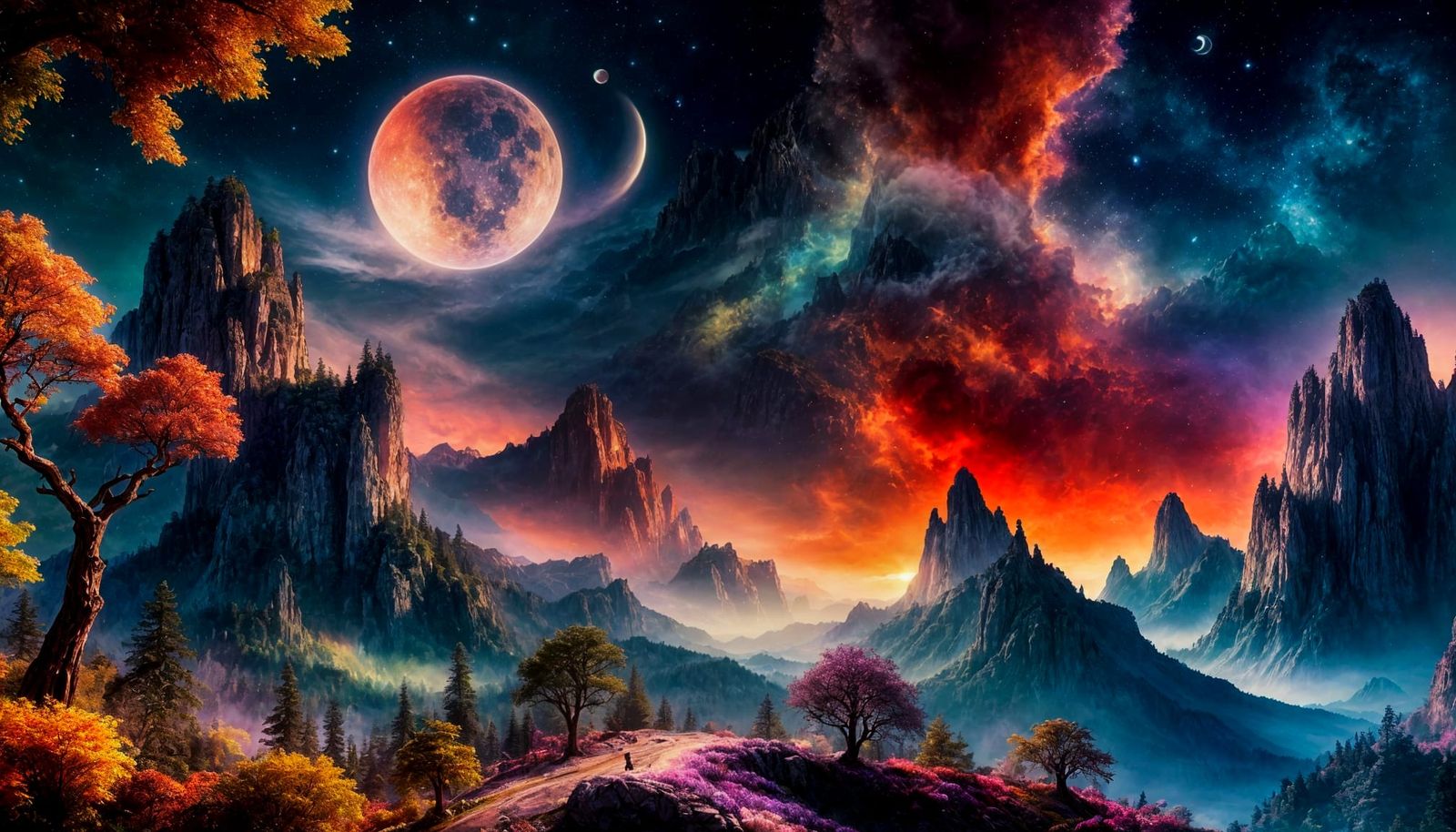 Fantasy Realm Sky Over Mystical Forest and Floating Island