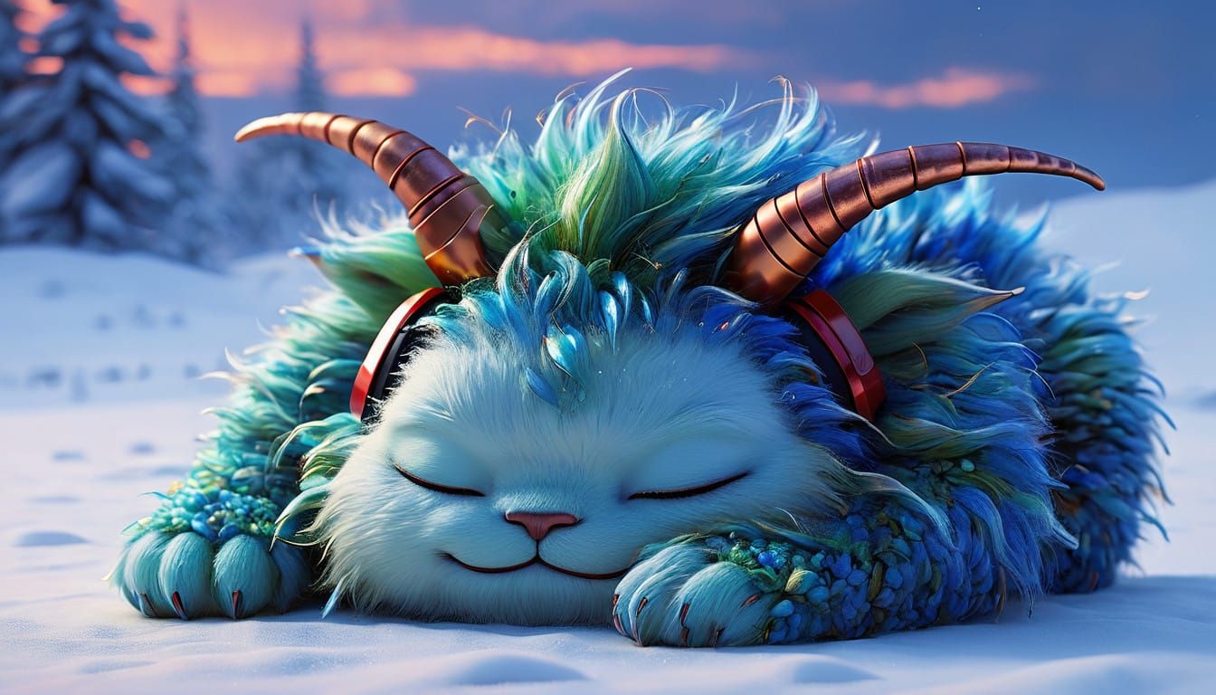 Peaceful Blue Dragon Slumbers in Cozy, Dreamlike Scene