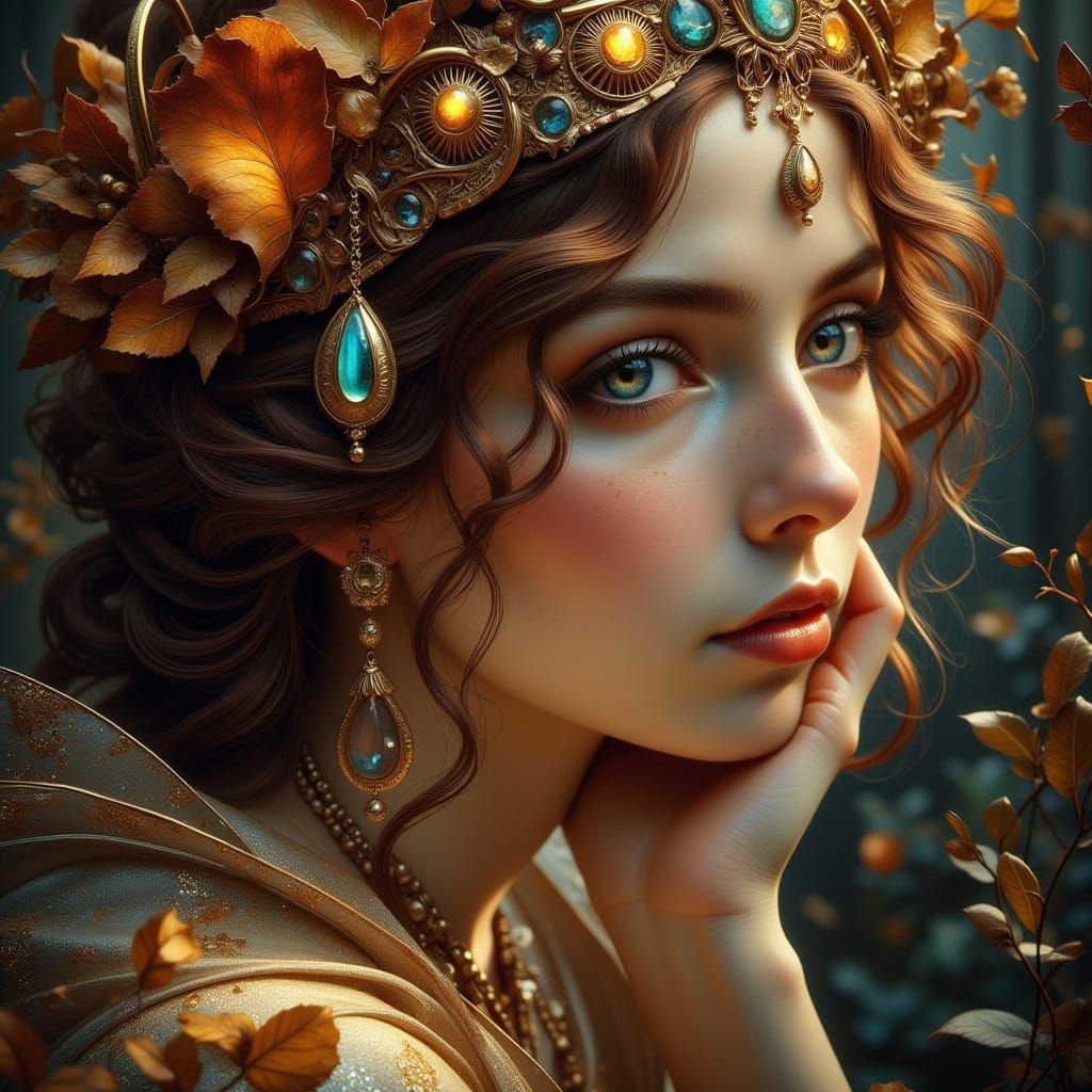 Fairy Queen Crowned in Autumn Leaves