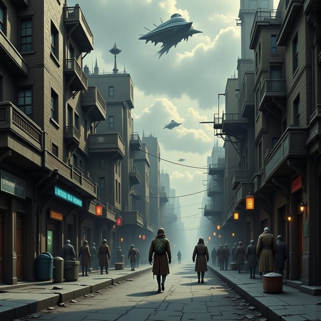 Lone Skimmer in Empty Sci-Fi City Streets