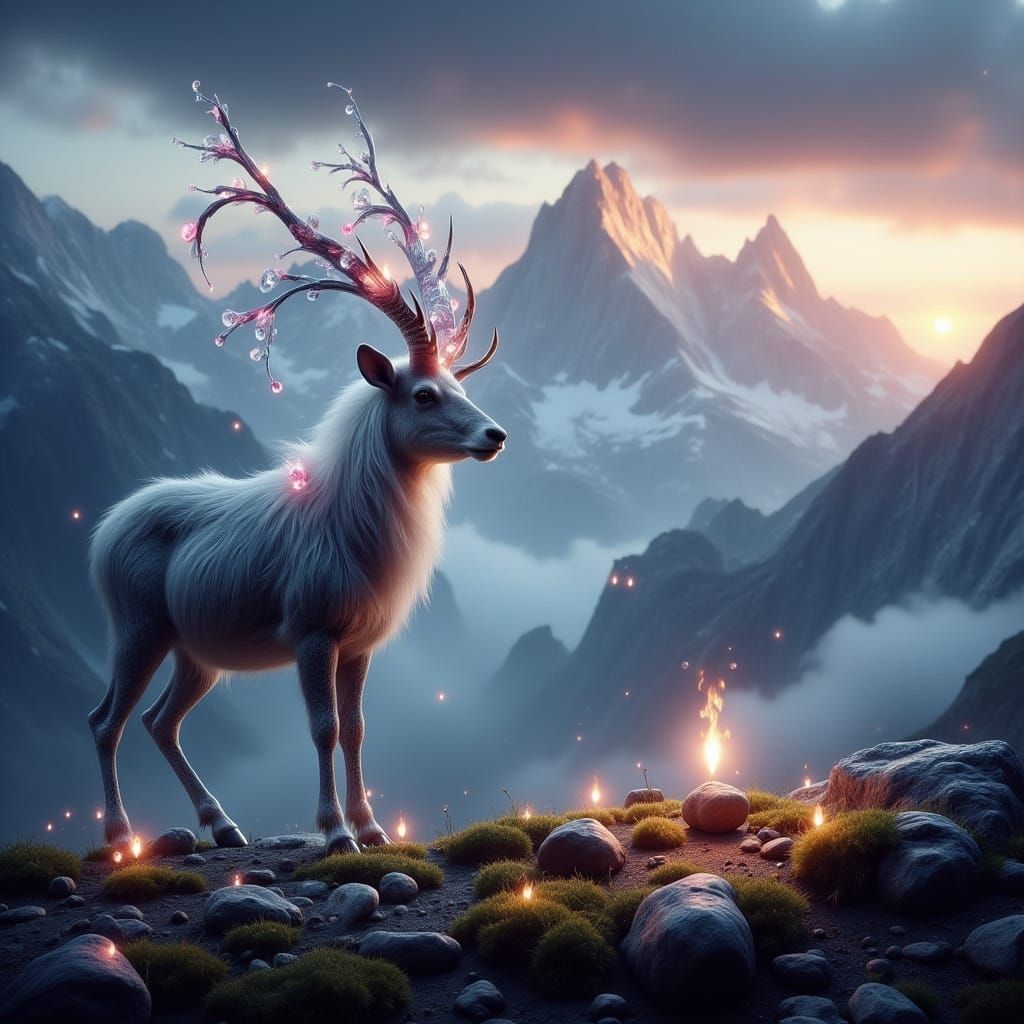 Majestic Ibex on Mountain Summit at Twilight