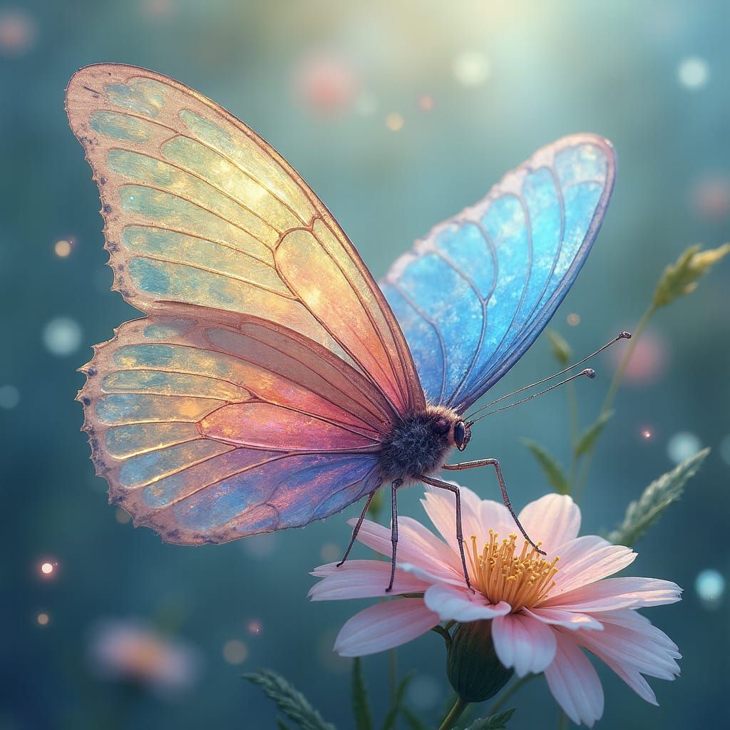 Ethereal Glass Winged Butterfly in Vibrant Stained Glass Sty...