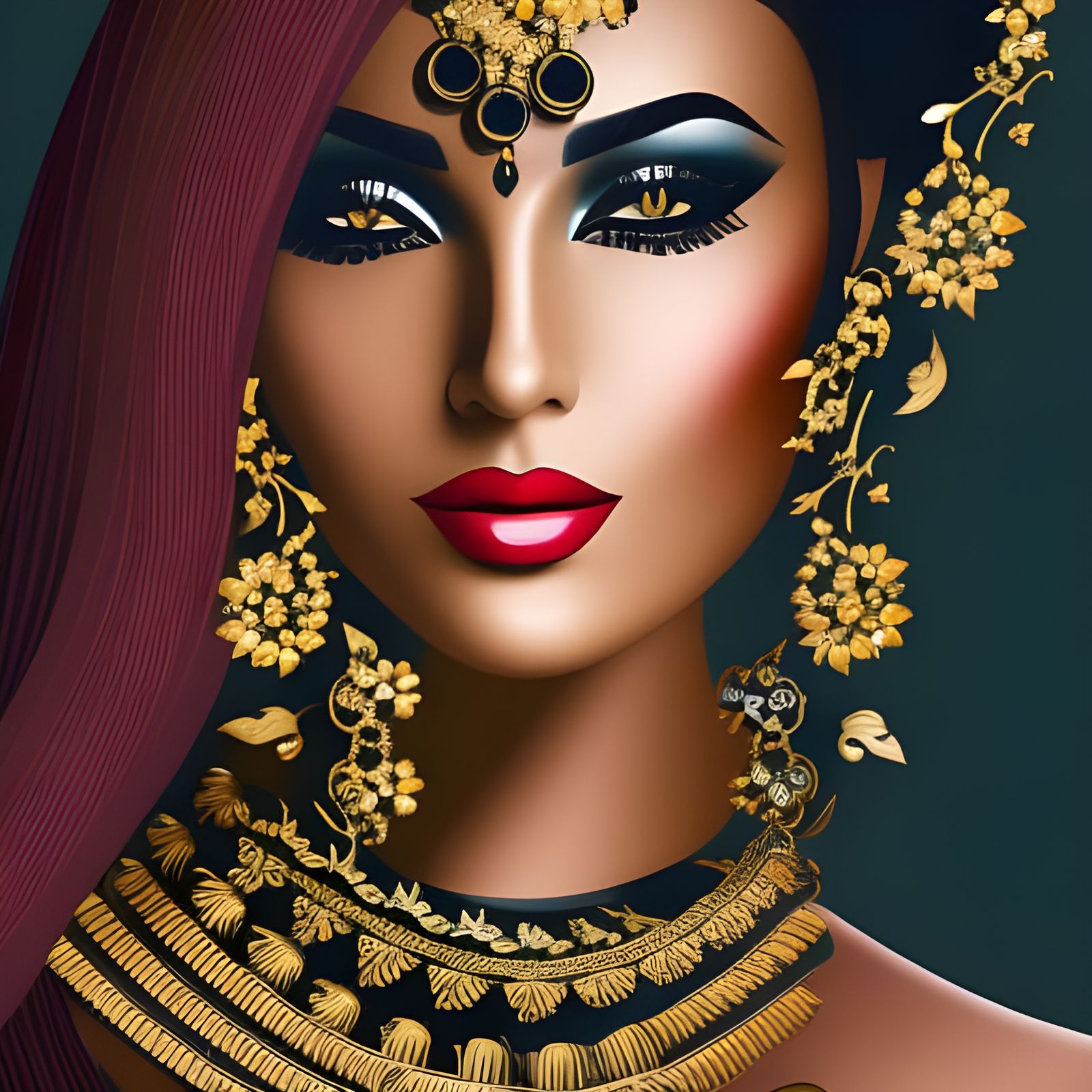 Elegant Lady: Black and Gold Art Nouveau Portrait