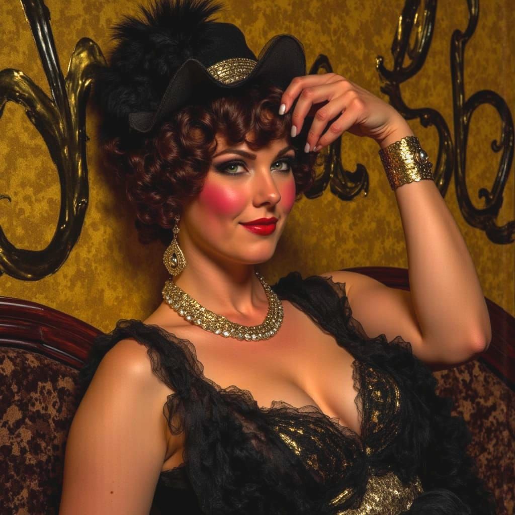 1920s Flapper in Black and Gold Art Deco Parlour