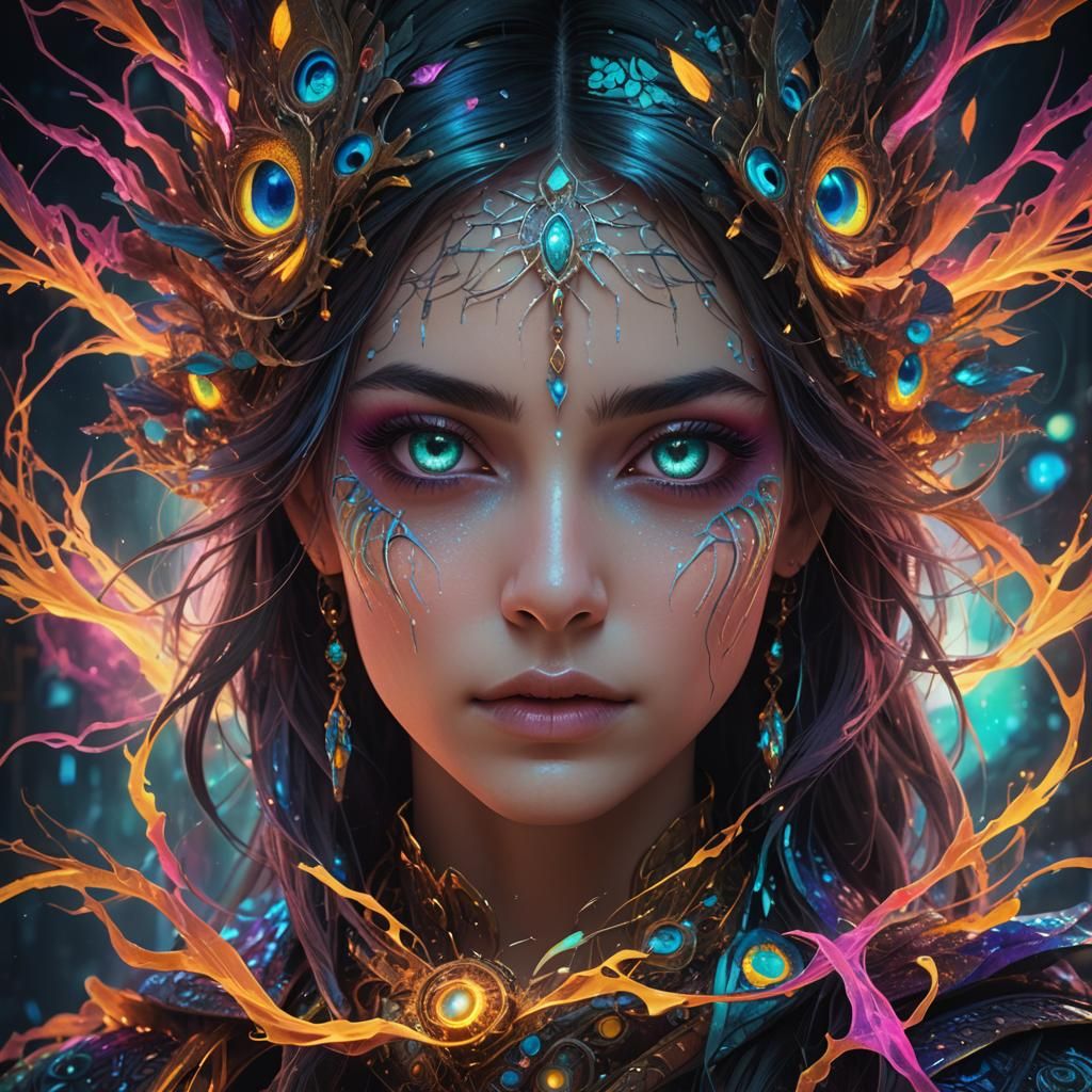 Ethereal Women's Eyes in Vibrant Fluorescent Colors