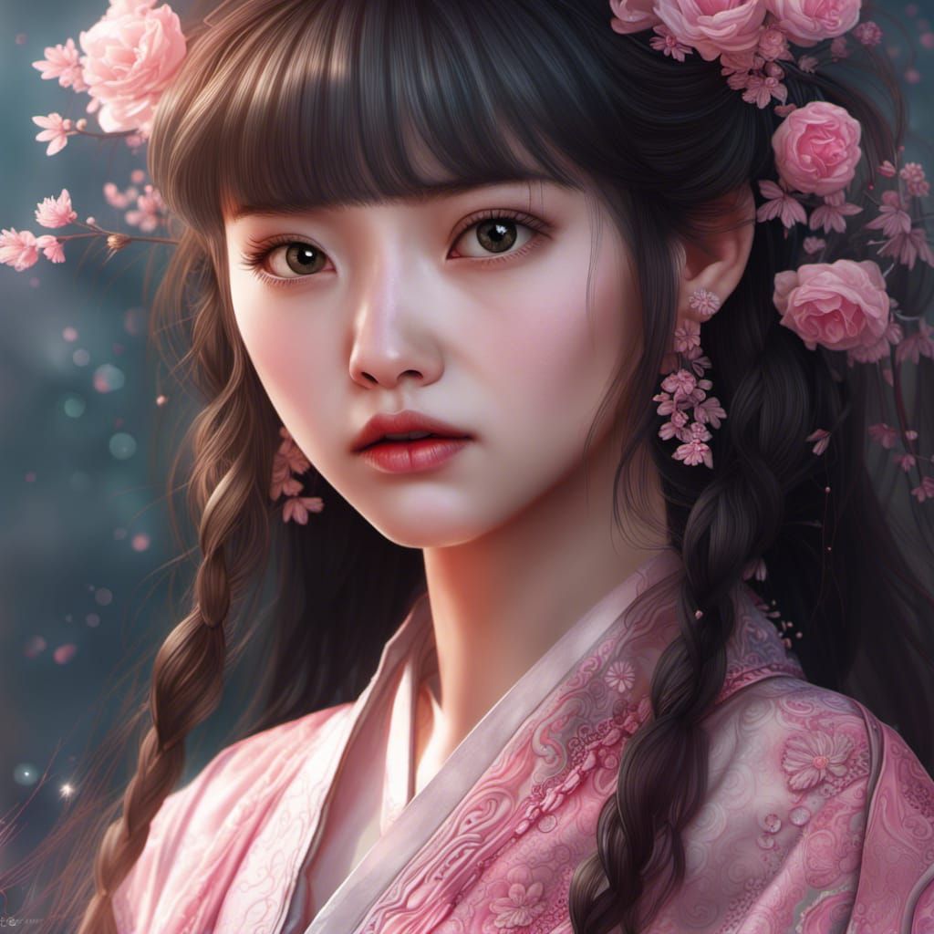 Beautiful Korean Girl with Detailed Matte Painting