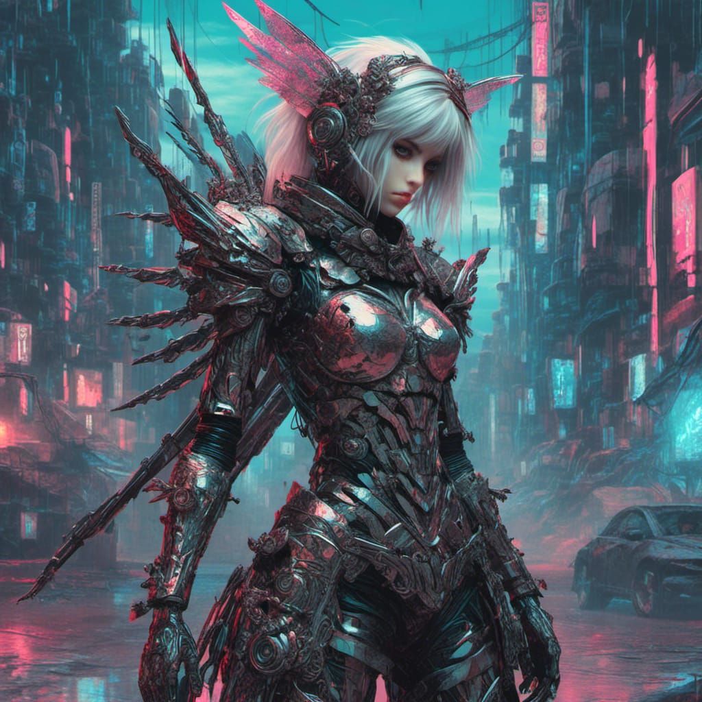 Cyberpunk Pixie Warrior in Apocalyptic Glitch