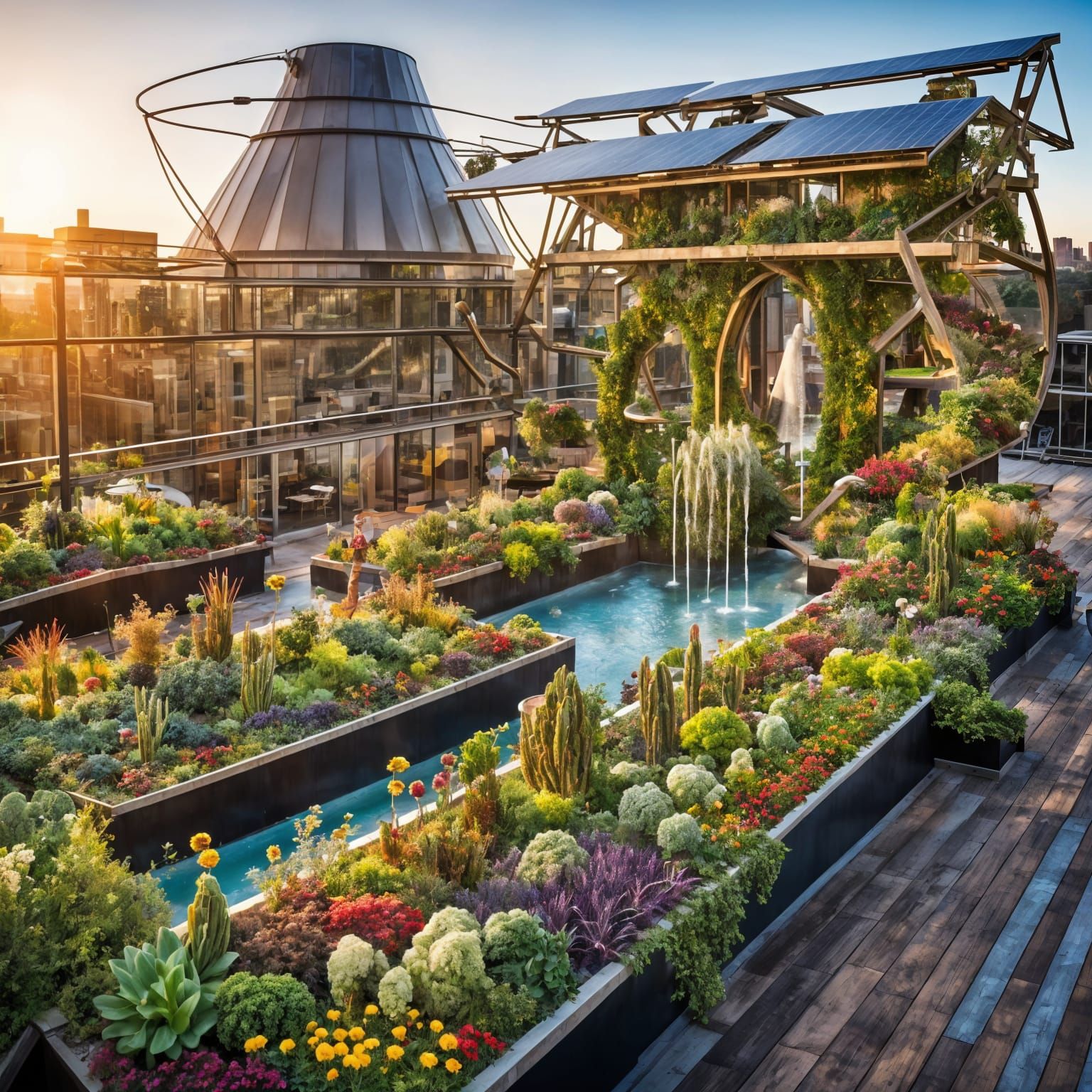 Vibrant Solarpunk Oasis Blooms on Urban Rooftop