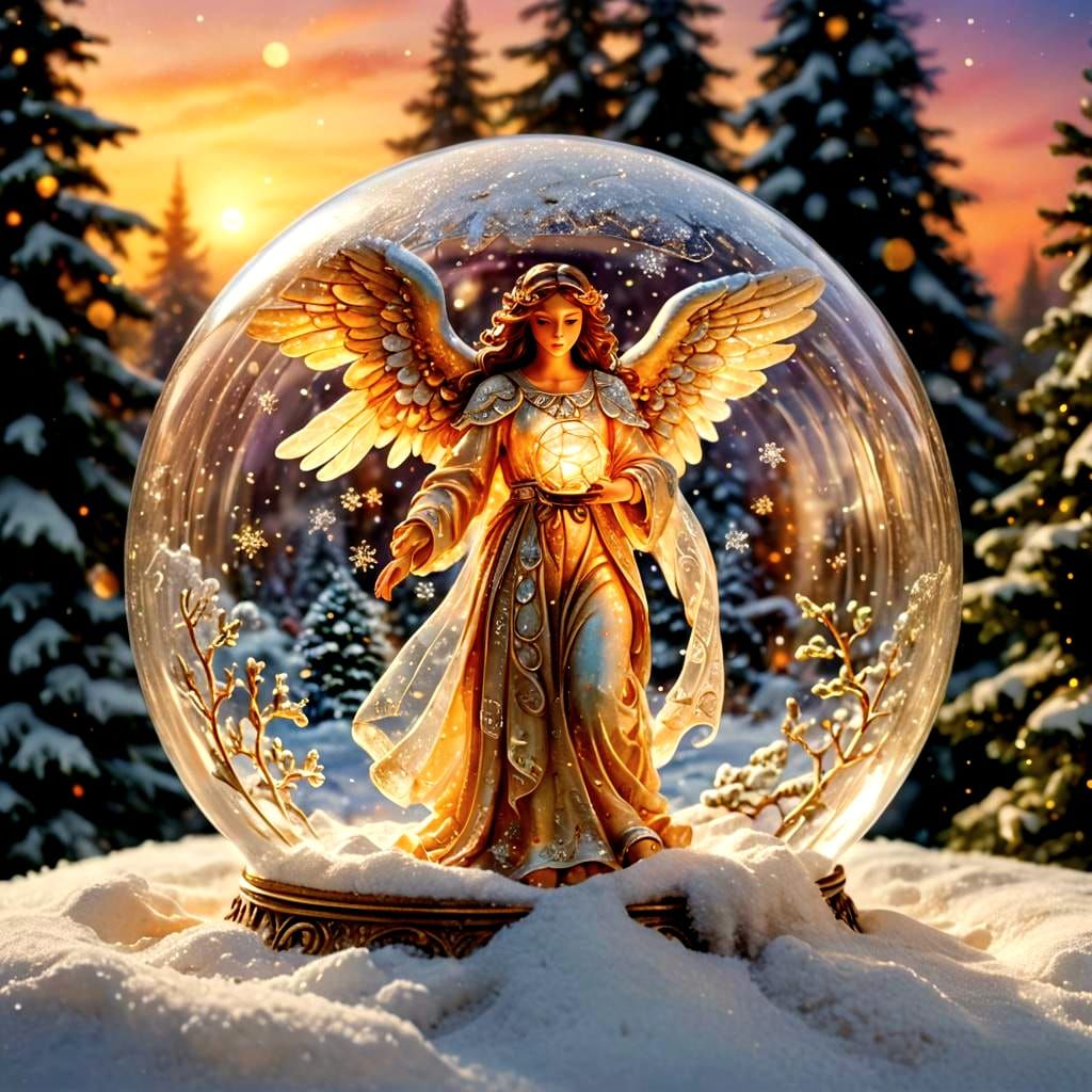 Angel in Snow Globe: Detailed Matte Painting