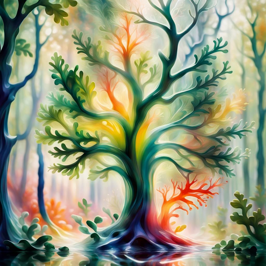 Glowing Forest Spirit in Surreal Impasto Style