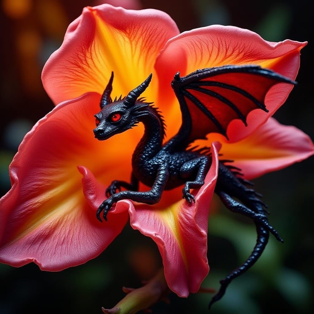 Mystical Black Orchid Dragon Embodied in Exotic Blooms