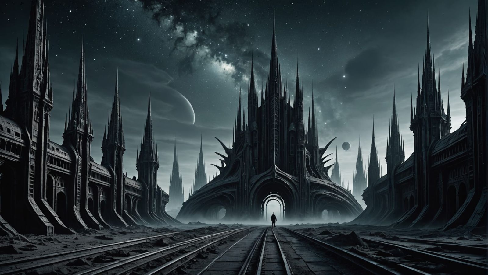 Eerie Alien Landscape in Gigerian Style