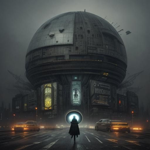 Dystopian Dome City: Surreal Futurism Painting