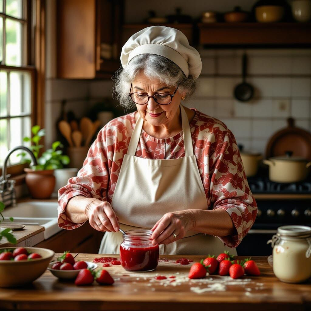 Old Woman Making Strawberry Jam, Vermeer Style