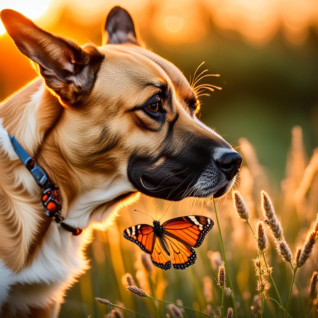 Dog and Butterfly: Stunning Wildlife Photography at Sunset