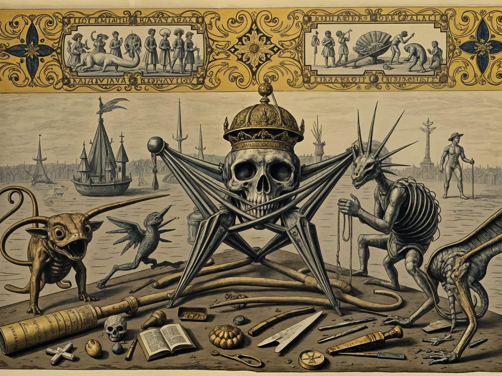 Intricate Renaissance Cabinet of Curiosities Painting