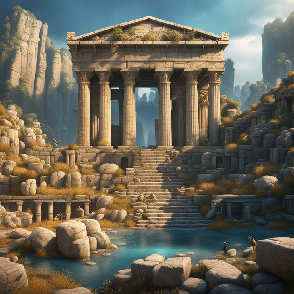 Ancient Greek Ruins in Detailed Matte Painting