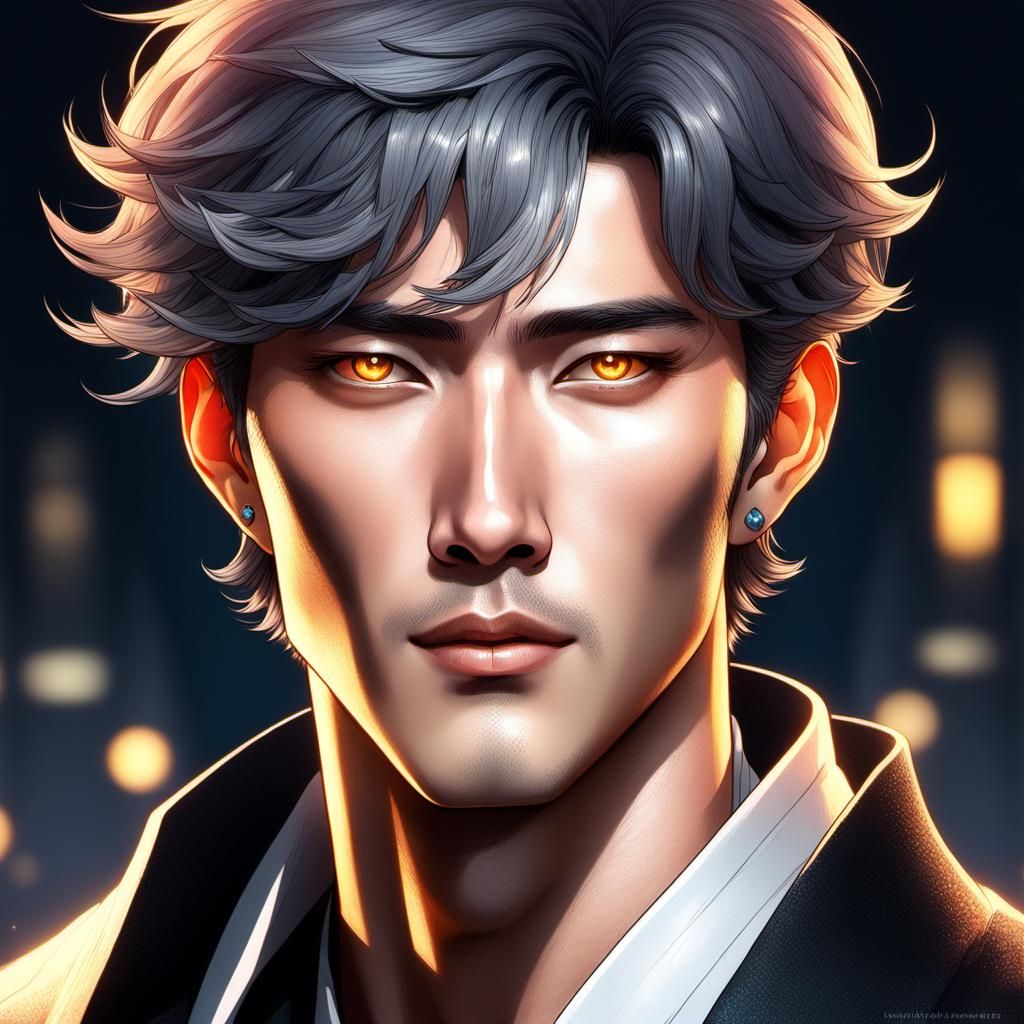 Fascinatingly handsome young Korean man with glowing eyes an...