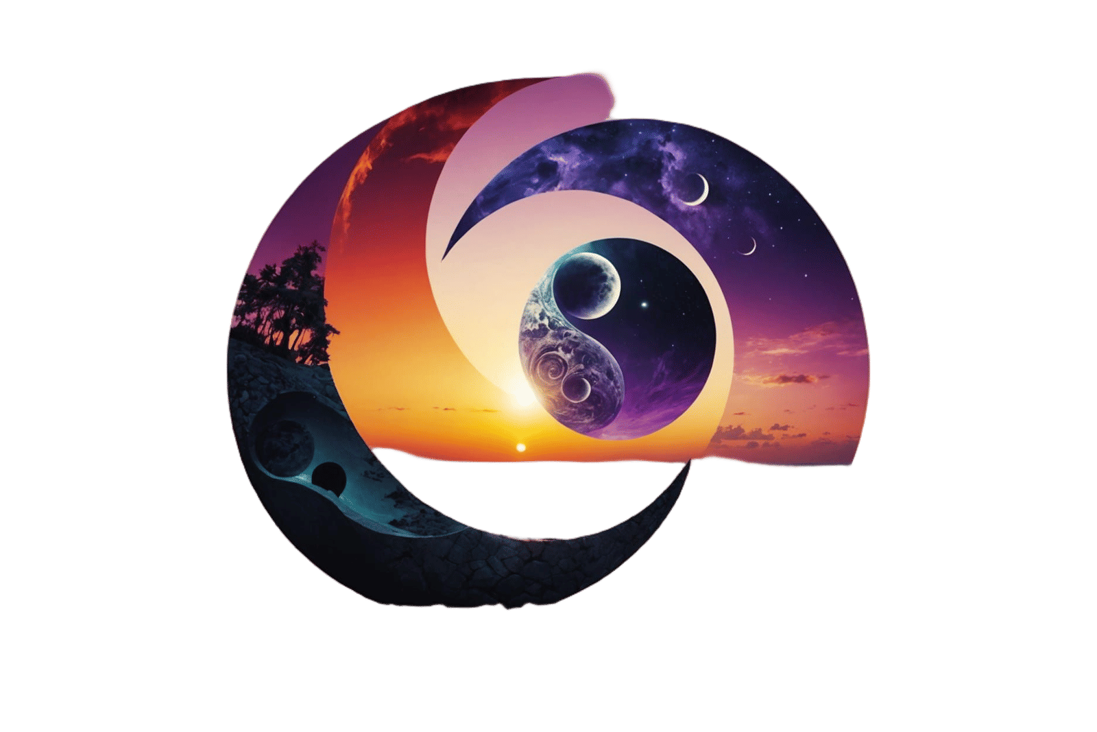 Surreal Yin Yang Sun Moon at Sunset