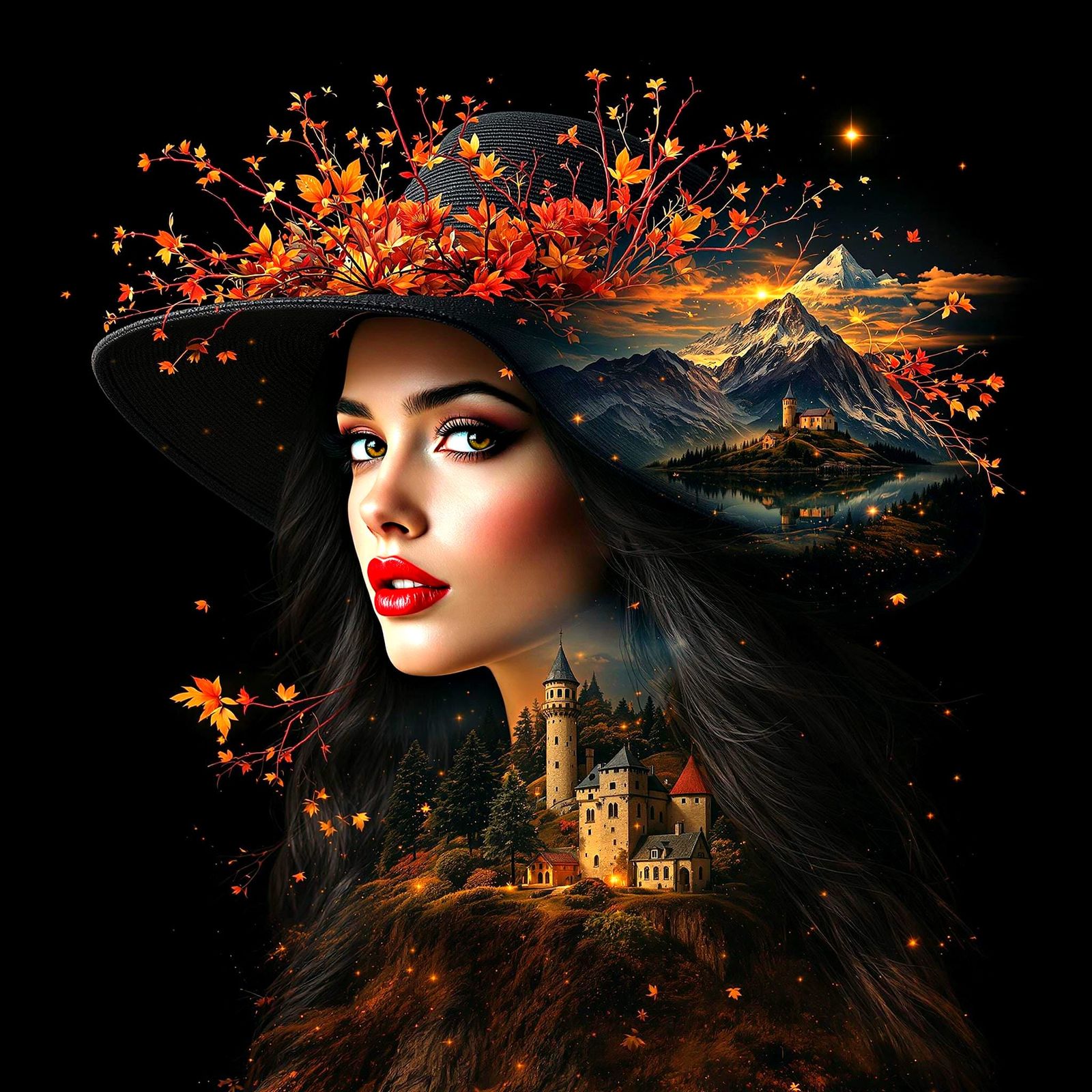 Double Exposure: Woman with Autumnal Landscape