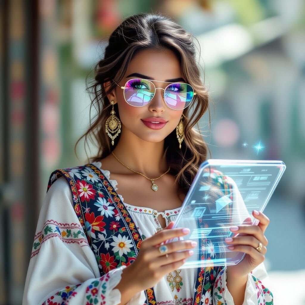 Albanian AI Minister in Futuristic Style