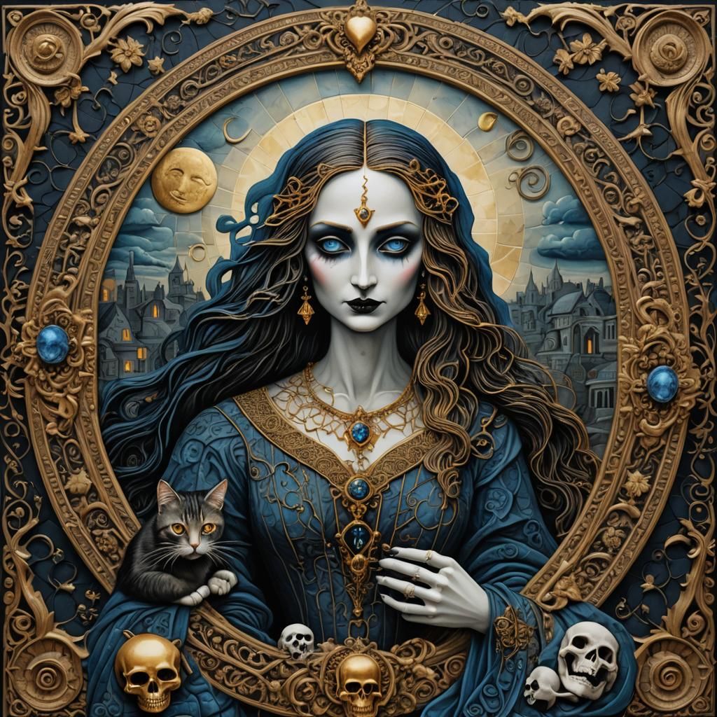 Stony Heart: Whimsical Ink Illustration with Vampire Element...