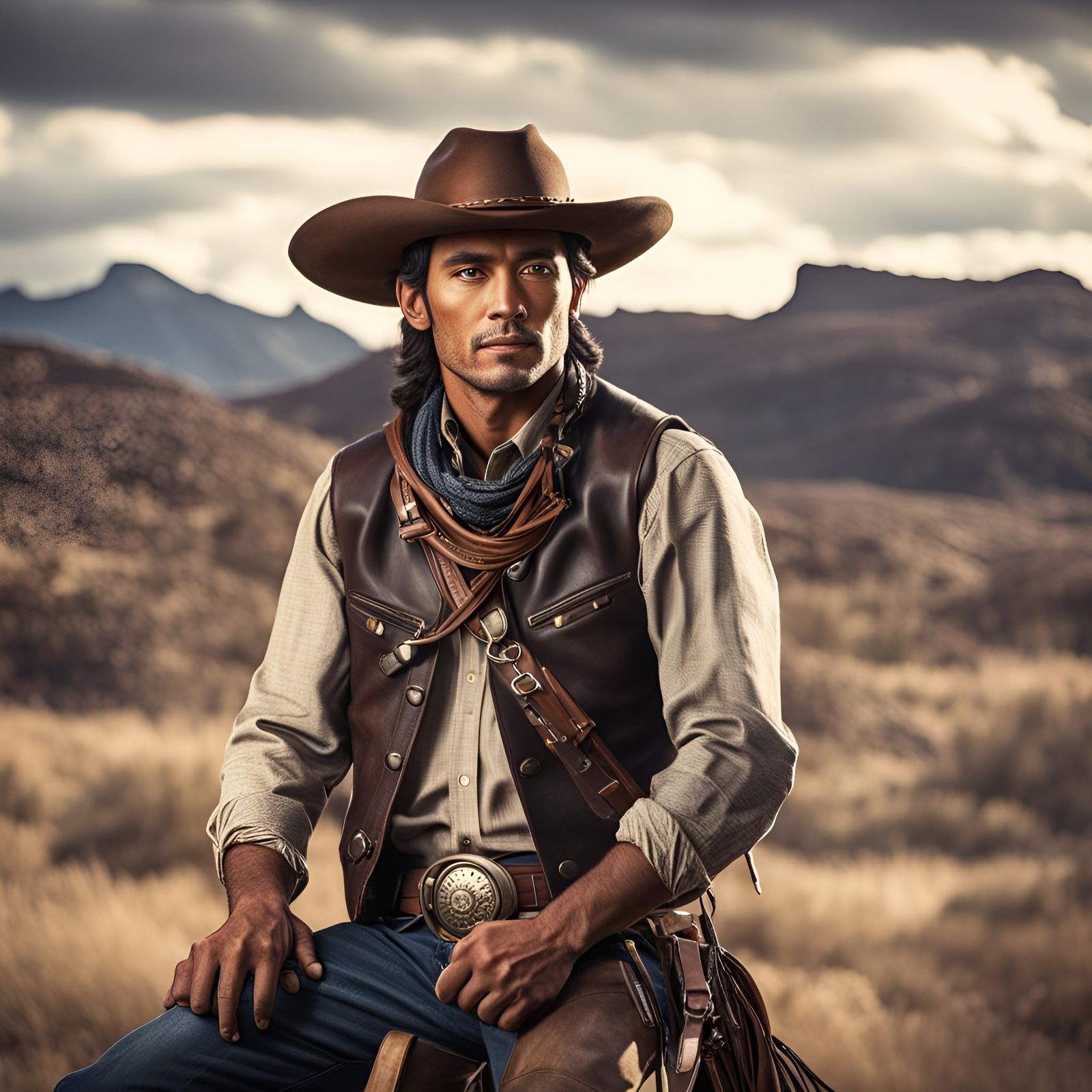 Photorealistic Cherokee Cowboy Portrait