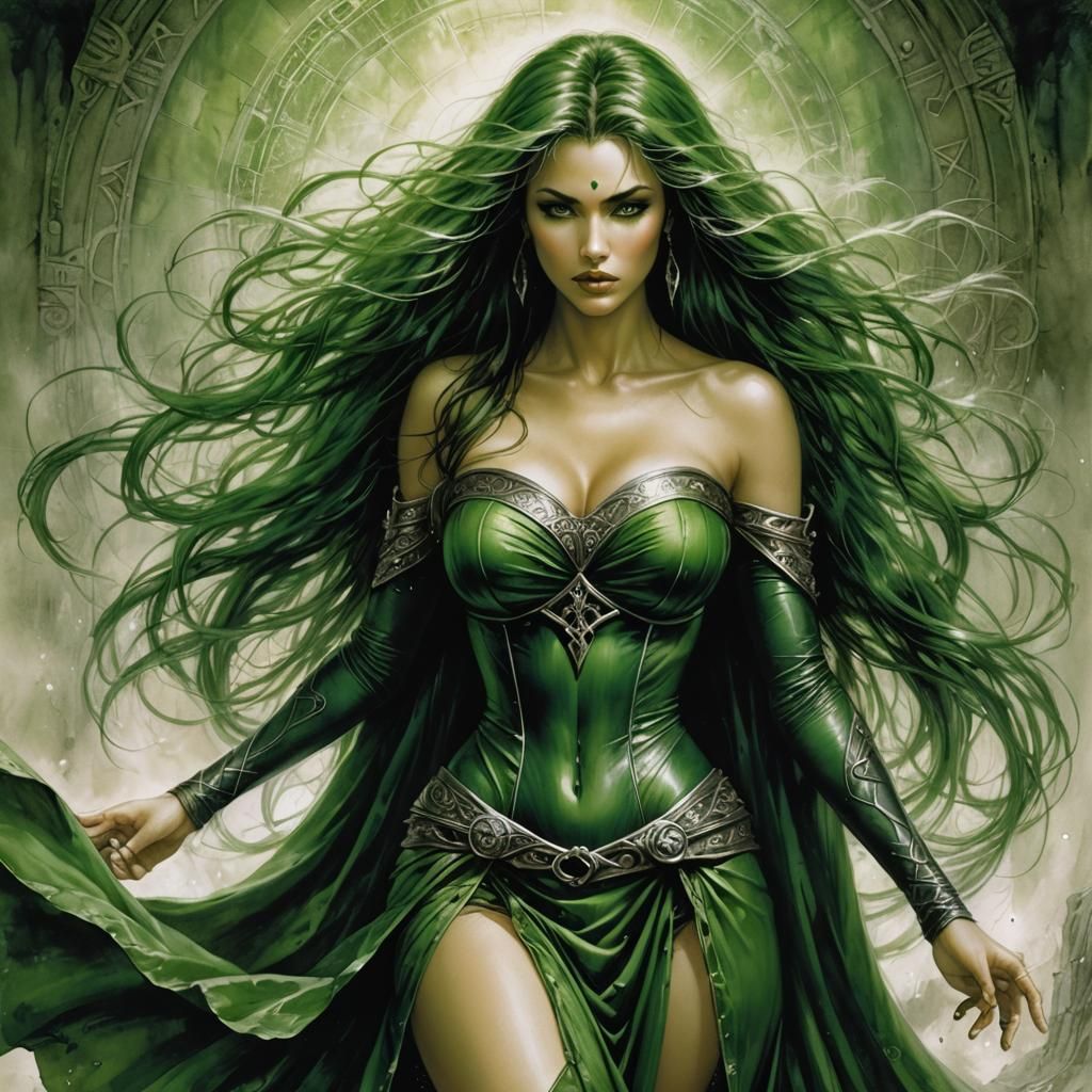 Green-Haired Heroine with Plasma Power, Comic Book Art