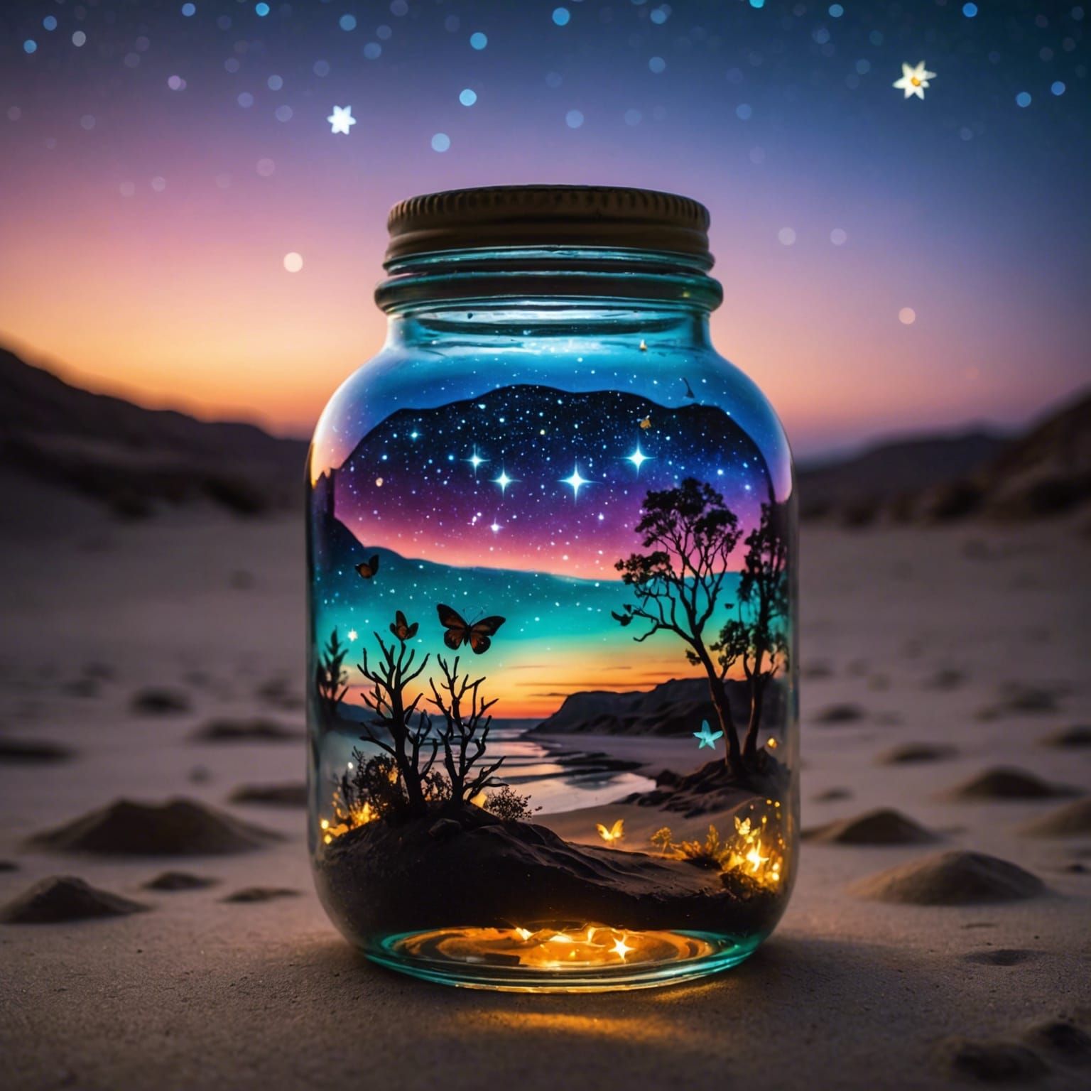 Glowing Dreamscape in a Jar: Fantasy Concept Art