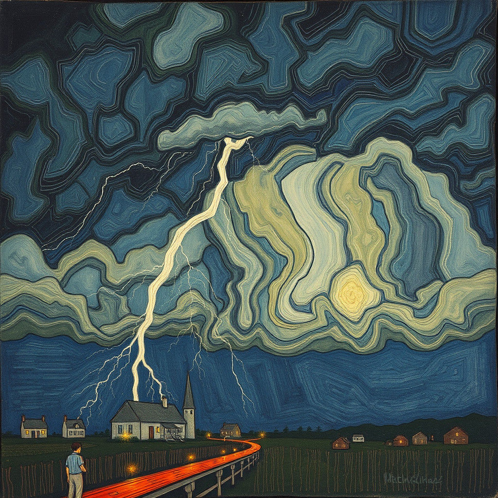 Dramatic Thunderstorm in Outsider Art Style