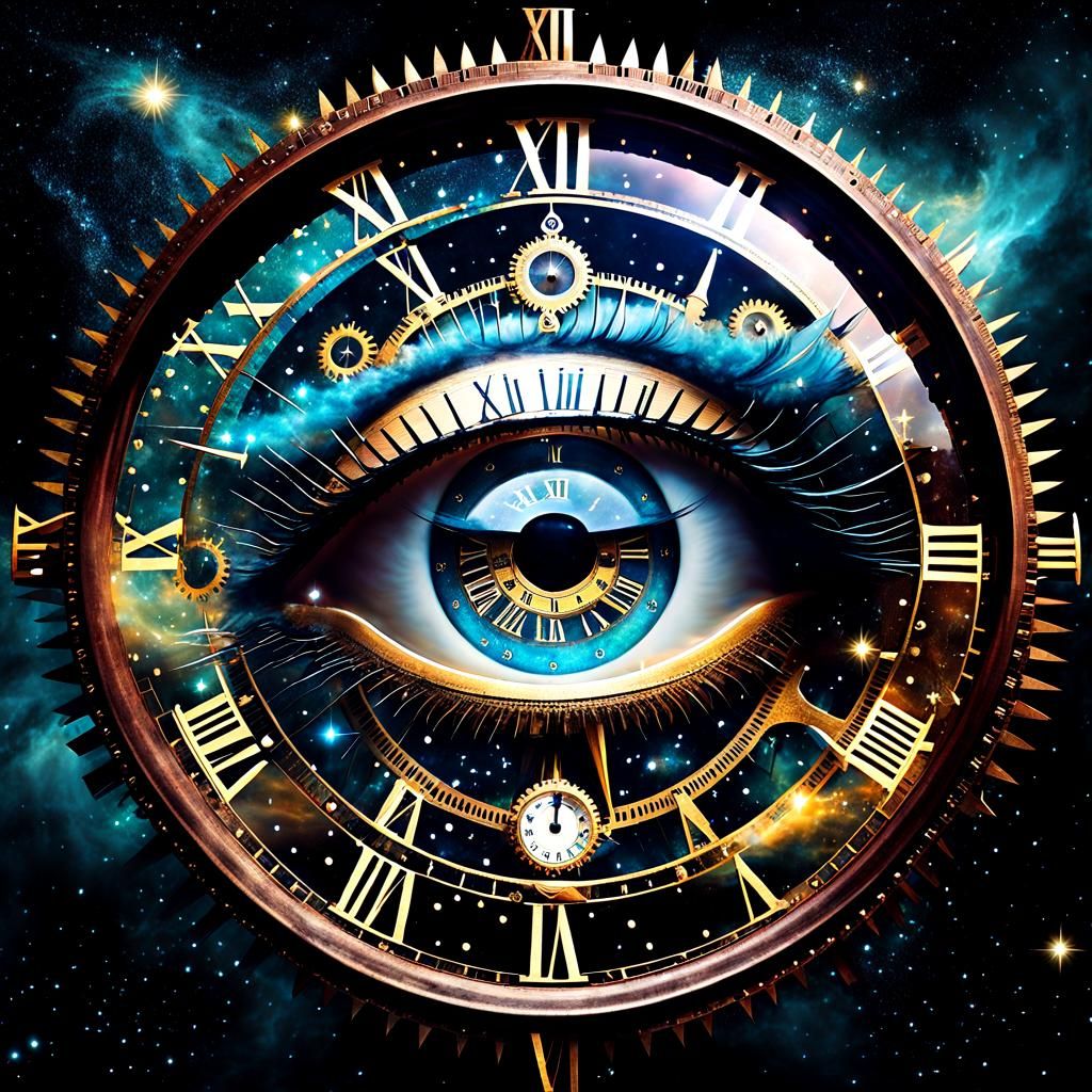 Steampunk Illuminati Eye Clock in Surreal Style