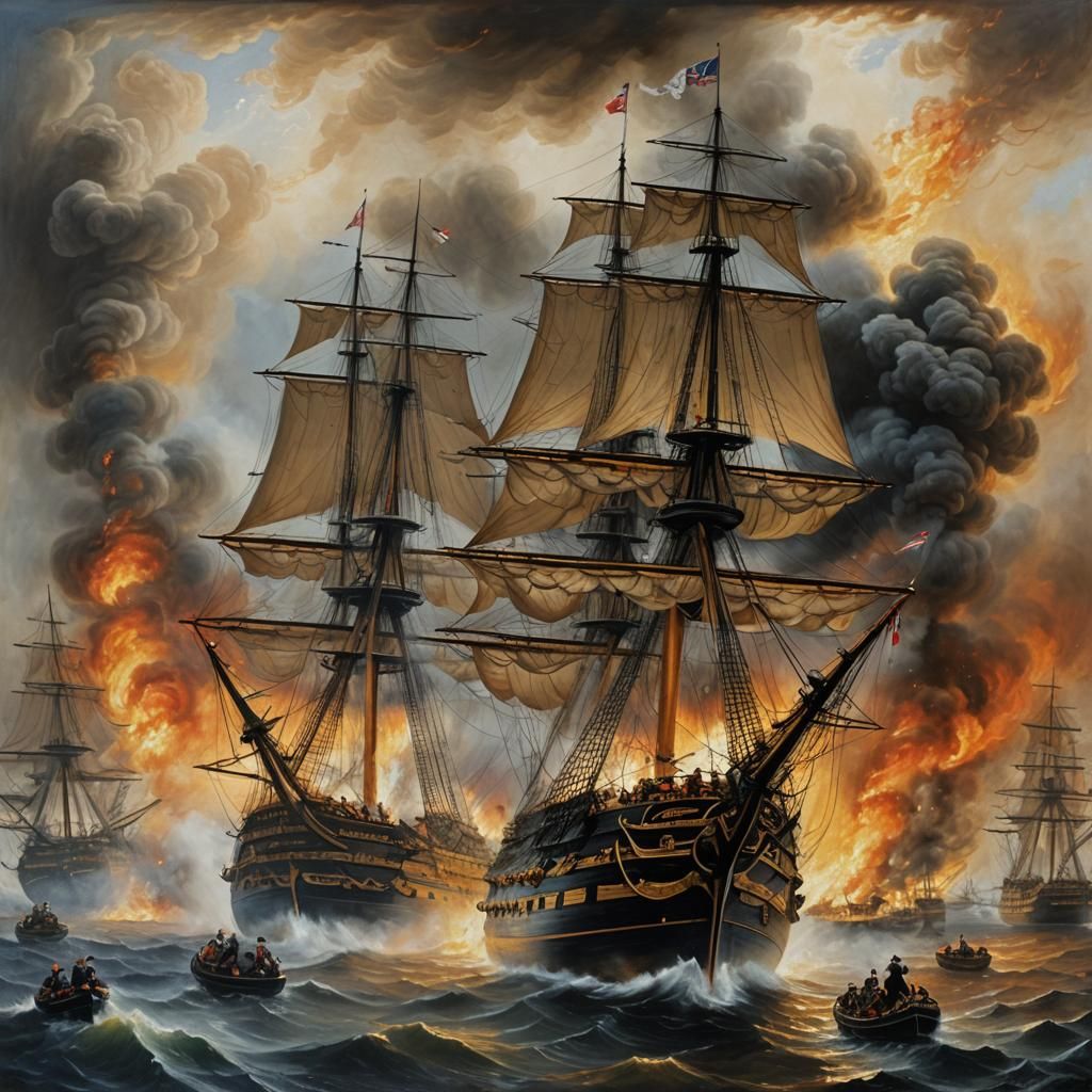 HMS Victory in Naval Battle: Academic Painting
