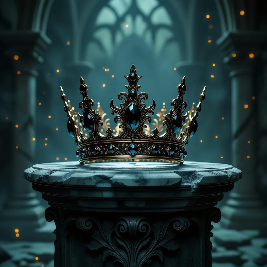 Cursed Crown on Pedestal in Gothic Fantasy Art