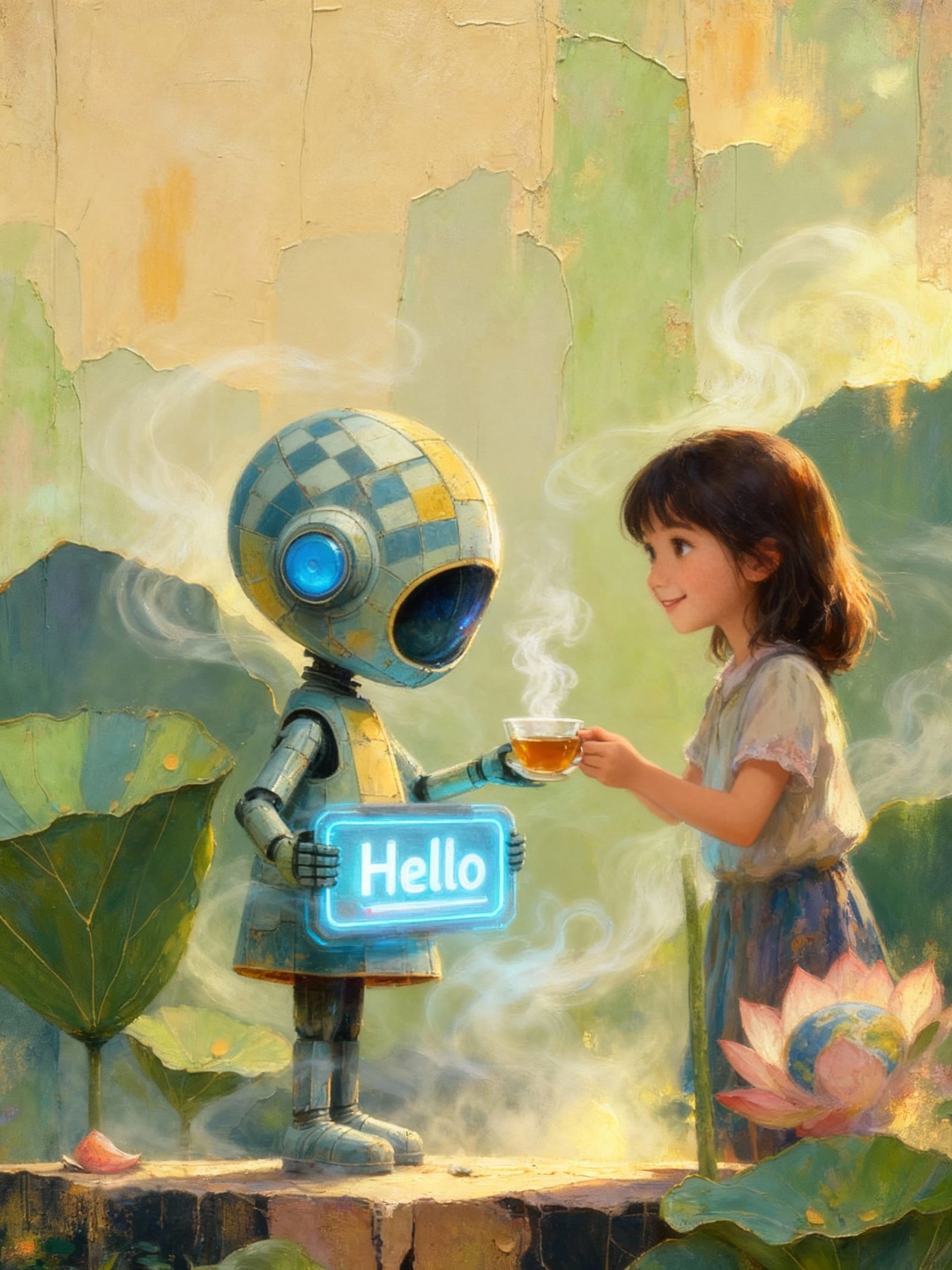 Alien Robot Meets Girl in Ethereal Mist