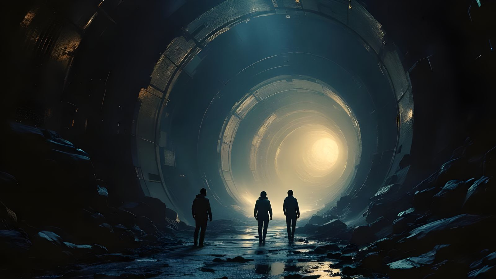 Futuristic Explorers Discover Mysterious Cavern