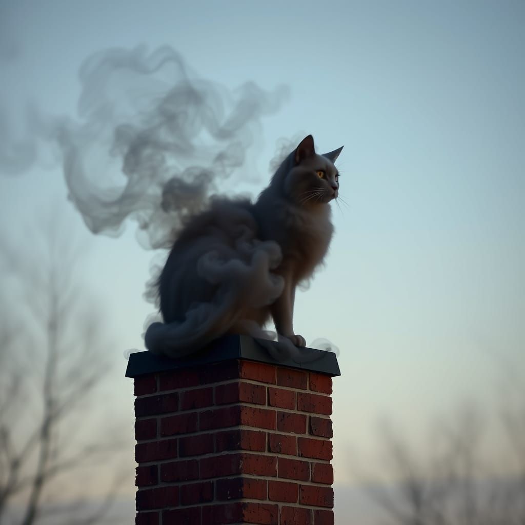 Smoke Cat on Chimney: Ethereal Image