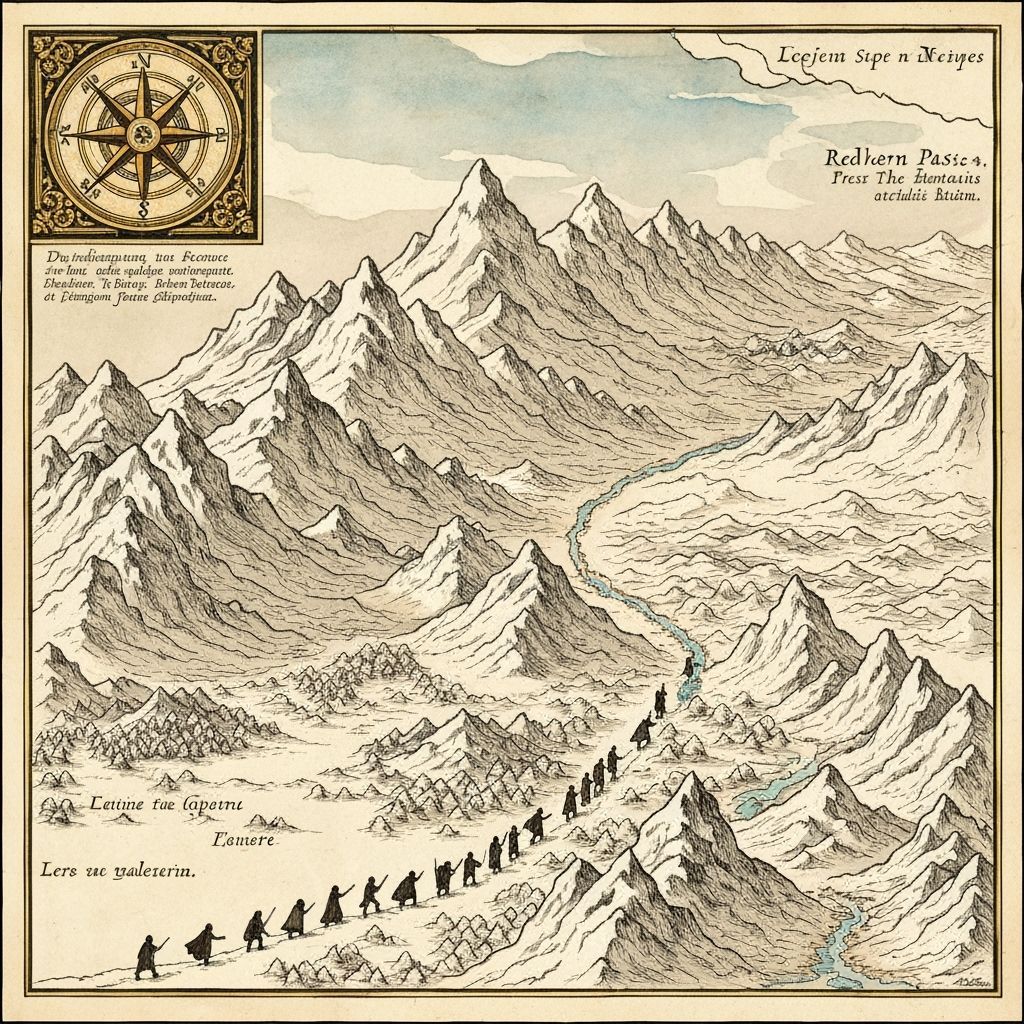 Tolkien-Style Map of Fellowship's Journey Through Misty Moun...